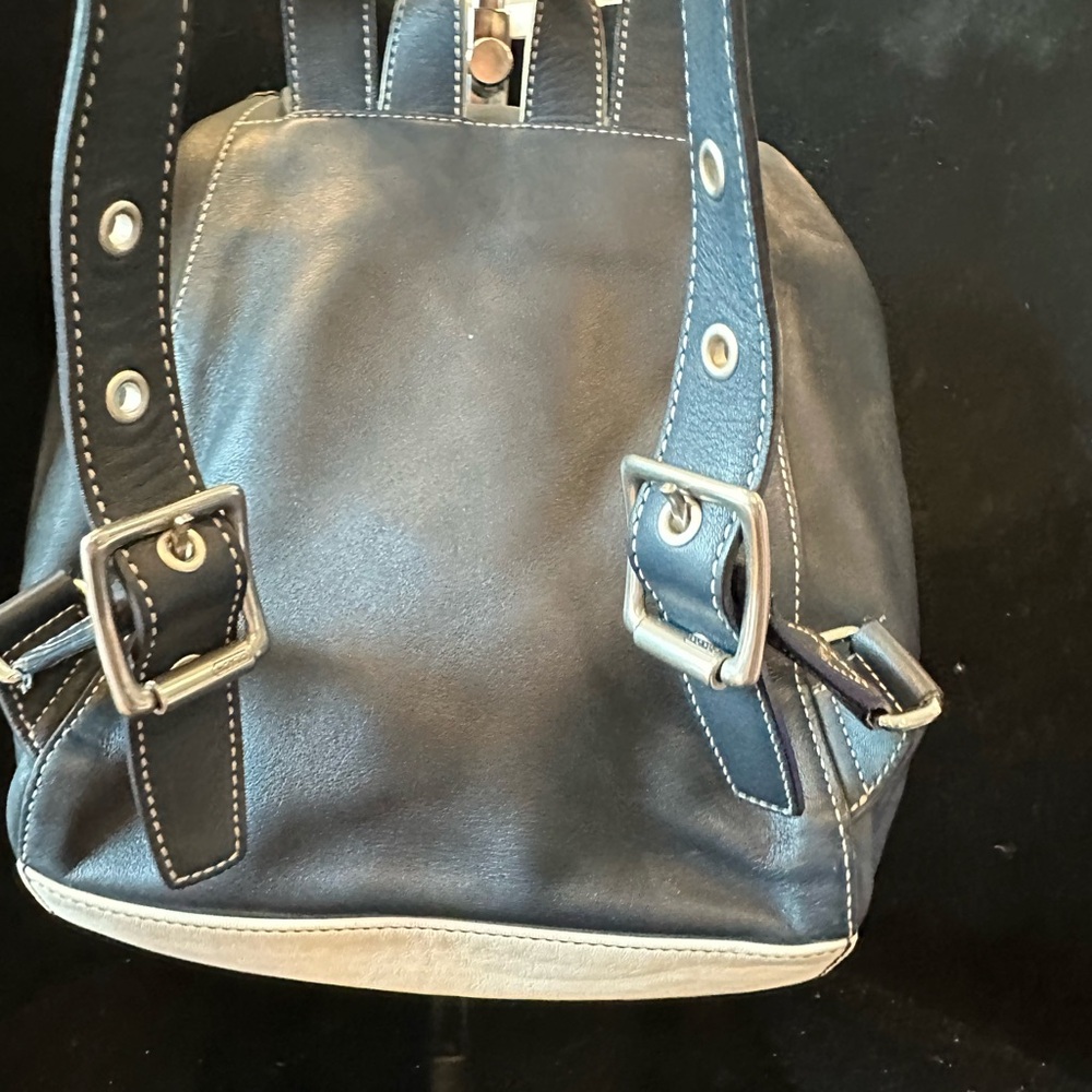 Coach Leather Drawstring Backpack with Contrast Trim - Navy  & Cream - Picture 4 of 16